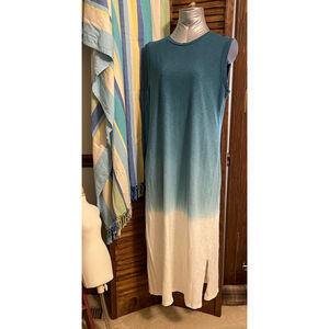 Women's Universal Thread Teal & White Ombre Maxi Dress Size L, EUC